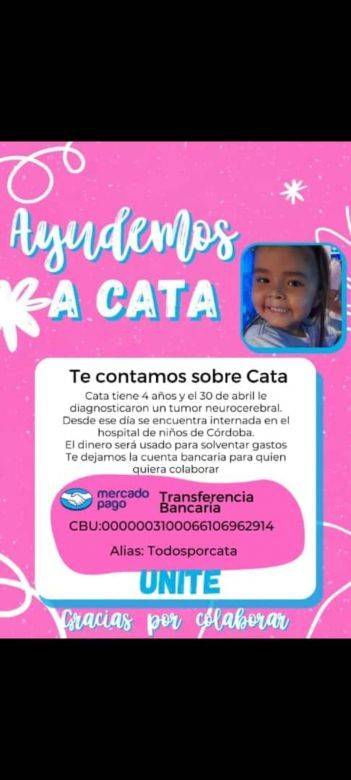 Piden colaboración para niña que padece un tumor neurocerebral