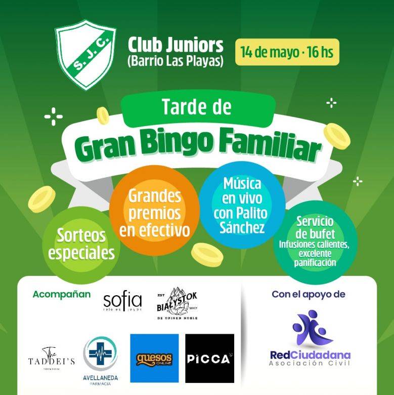 El Club Juniors y Red Ciudadana organizan un Gran Bingo Familiar