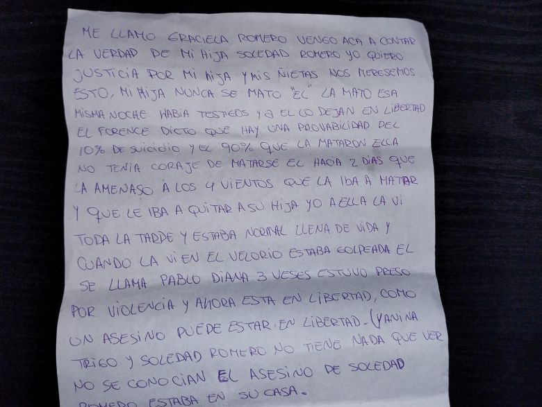 Graciela Romero, madre de Soledad afirma que su hija fue asesinada por su ex pareja