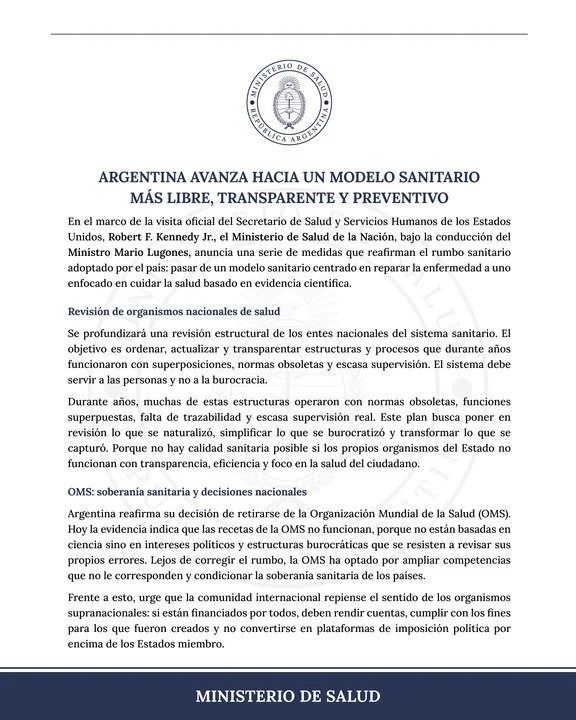 El Gobierno anunció una reforma del sistema sanitario y confirmó la salida de la OMS