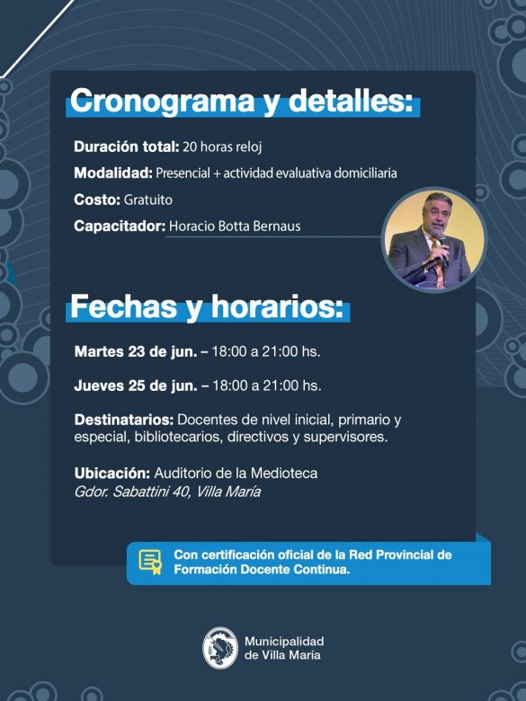 Villa Mar&iacute;a lanza una capacitaci&oacute;n gratuita en seguridad y educaci&oacute;n vial con puntaje docente