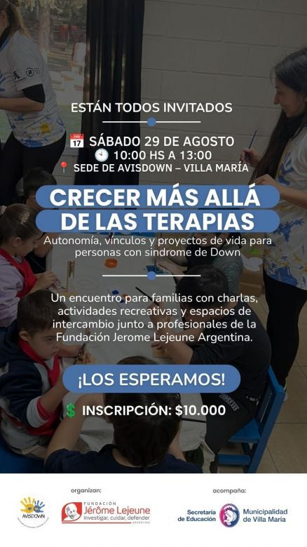 Villa Mar&iacute;a ser&aacute; sede de una jornada sobre inclusi&oacute;n para personas con s&iacute;ndrome de Down