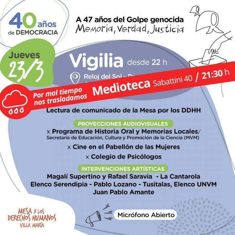 24M: la vigilia por el Día de la Memoria se realizará en la Medioteca