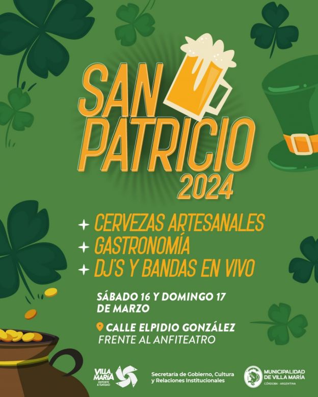 Villa María celebrará San Patricio con cerveza artesanal, música en vivo y DJ's
